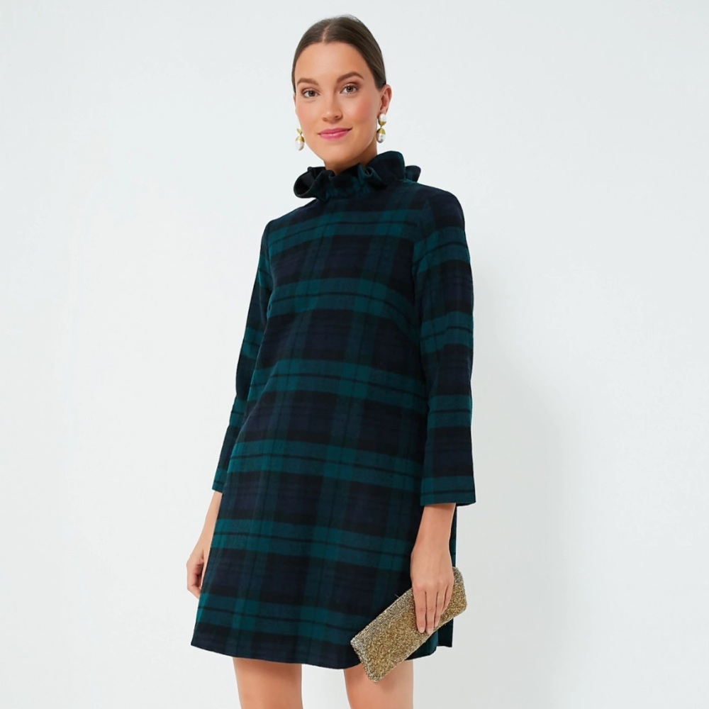 Tuckernuck Daphne Blackwatch Plaid Wool Dress Size XS Bow